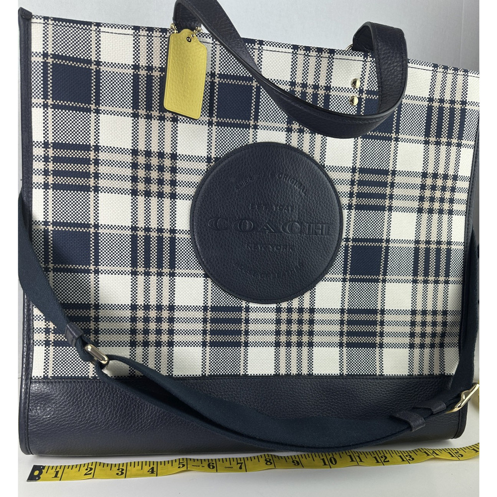 Coach Dempsey Garden Plaid Large Tote Bag W/ Matching Wallet in Navy Blue EUC - Picture 10 of 16